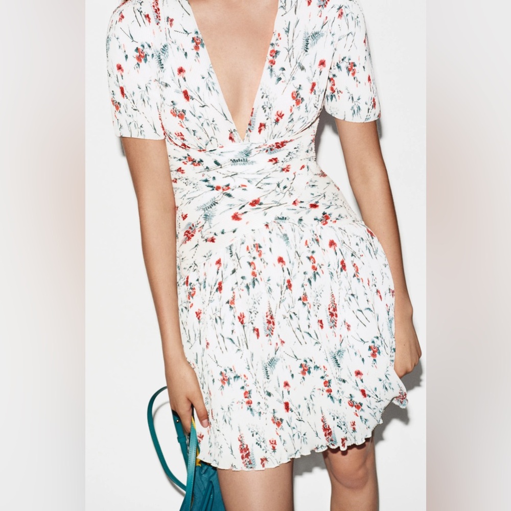 maje | Raison Pleated Dress White Floral 2 Medium